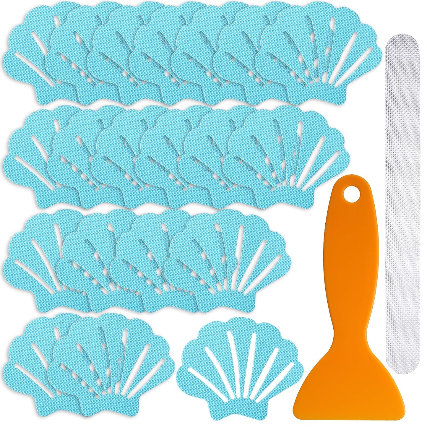 oruola 40pcs Shower Floor Non Slip Stickers,Non Slip Bathtub Stickers,Shell Shaped Anti Slip Bathtub Stickers,Adhesive Bathtub Stickers with Premium Scraper for Bath Tub Shower(2 Style)