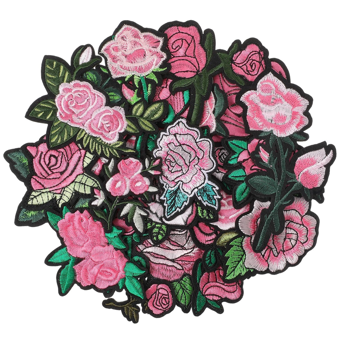 Elegapermab 25Pcs Pink Iron on Patches, Rose Embroidery Patches