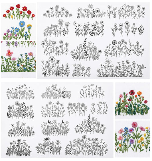 25 Pcs Water Soluble Embroidery Patterns, Wildflower Stabilizer Paper, Easy Transfer Pattern Sheets for Hand Embroidery, Clothes, Bags, Hats