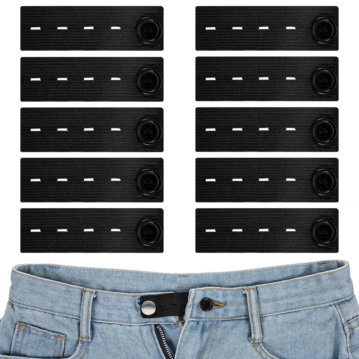 Classicseali 10pcs Button Extender,Button Extender for Pants, Adjustable Pant Waist Extender for Men and Women, Black Elastic Waist Extenders for Pants for Women