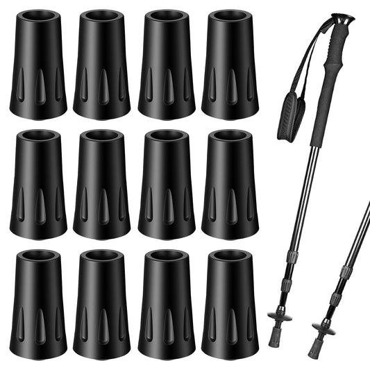 12 Pcs Trekking Pole Rubber Tips, 11mm Replacement Protectors Non-Slip Caps for Hiking Poles, Walking Sticks & Nordic Walking