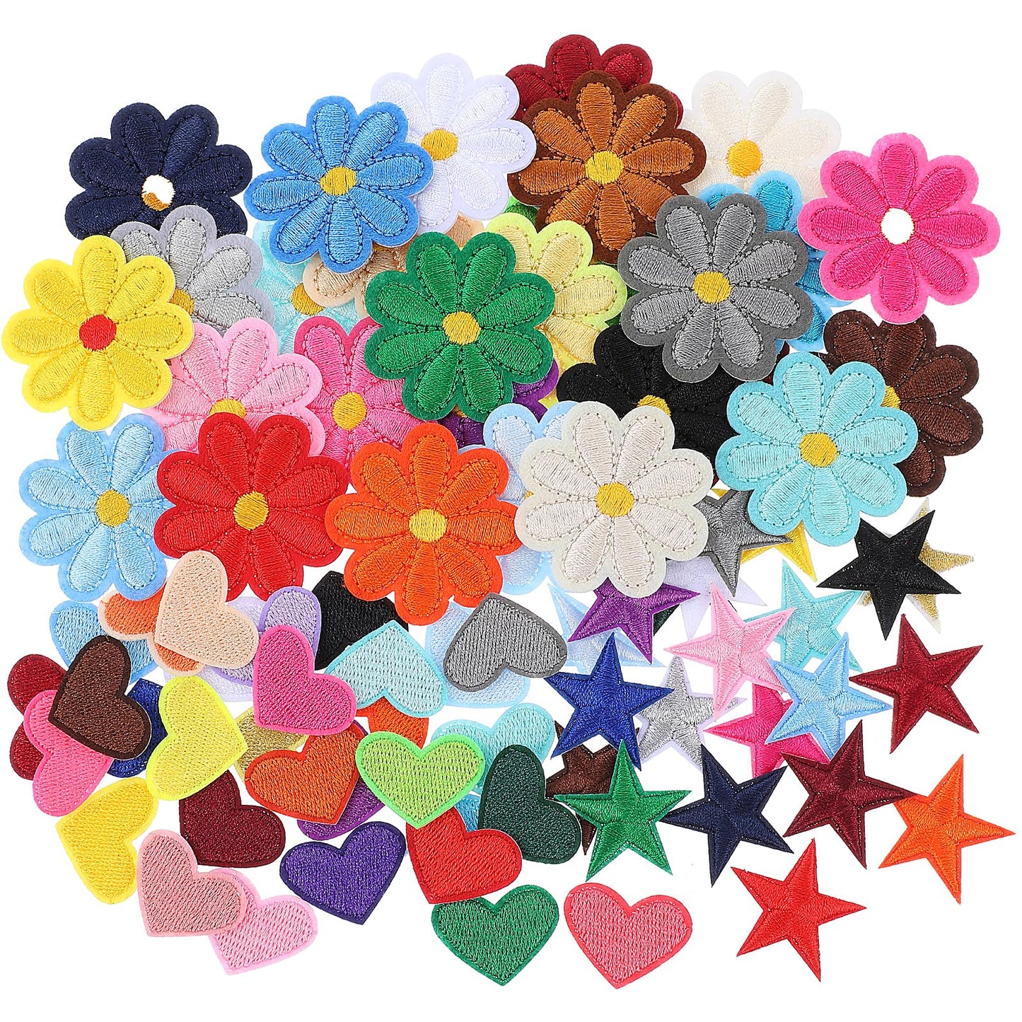 Classicseali Pack of 80 iron-on patches, iron-on patches, flowers, small appliqués, colourful iron-on patches for textiles for adults, children, girls for hat, jeans, jackets, backpack