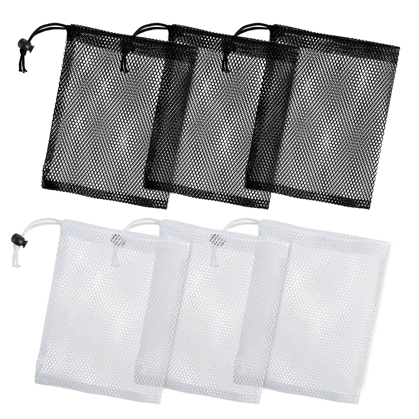 Oruola 6pcs Small Mesh Drawstring Bags,Storage Mesh Bags with Cord Lock,Small Mesh Bags for Travel and Organizing,Nylon Mesh Bags with Drawstrings for Little Toys and Candy,20*15CM (3 Black 3 White)