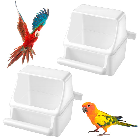 Elegaperma 2PCS Bird Water Feeder, White Budgie Feeder & Parakeet Food Dish with Hook for Cage, Easy-Clean Parrot Feeding Cup