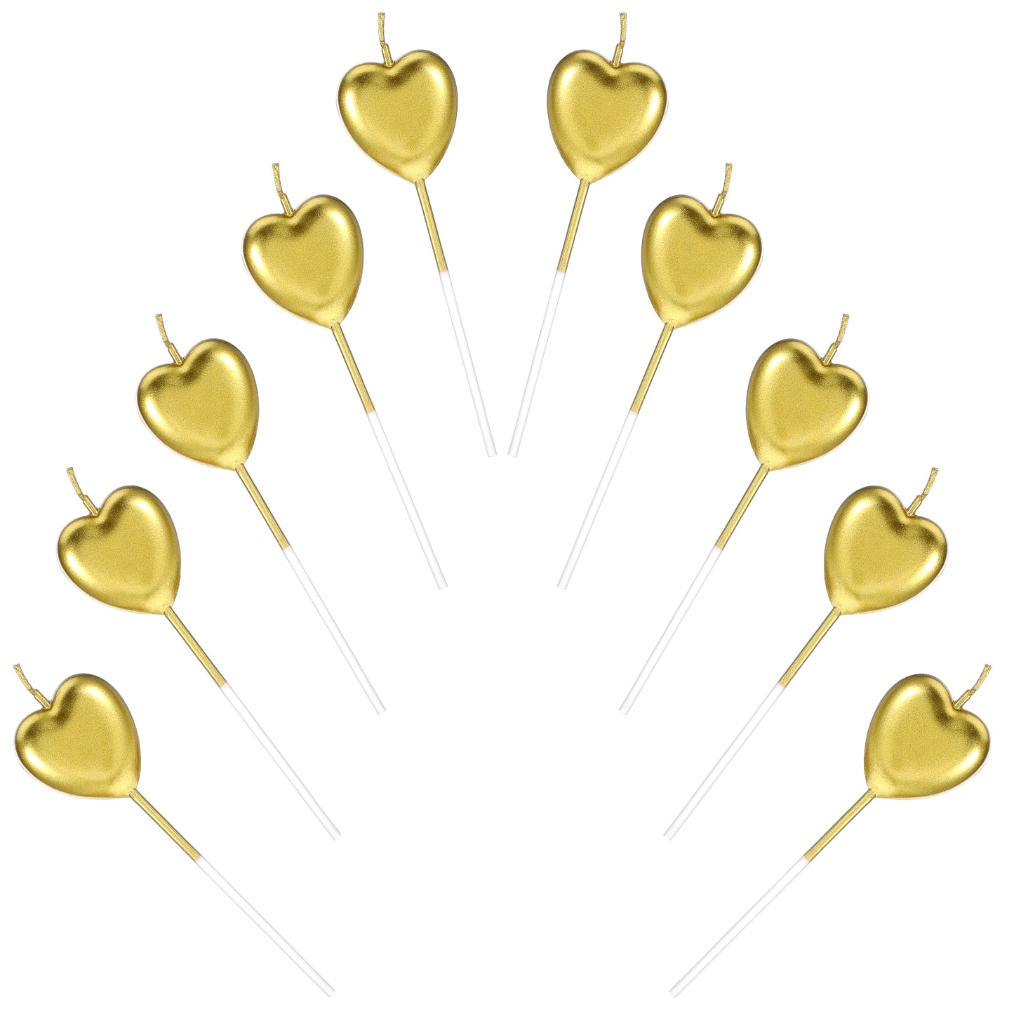 Oruola 10pcs Heart Shaped Gold Birthday Candles,Heart Candle for Birthday Cakes,Metallic Cake Toppers for Birthday Wedding Party Decorations,Sparkling Gold Birthday Candles for Cakes,Gold