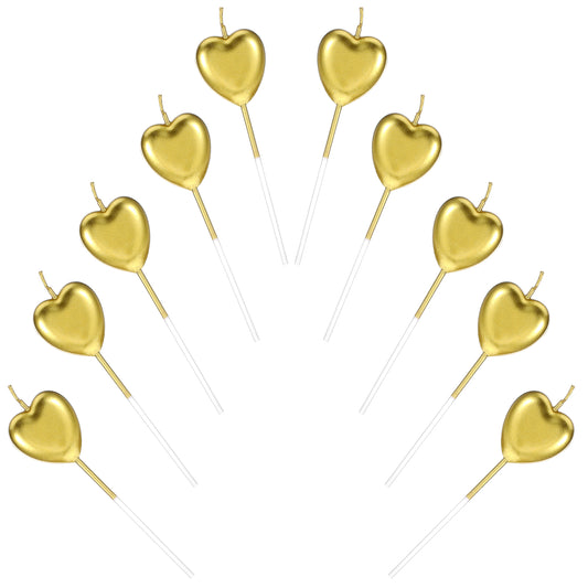 Oruola 10pcs Heart Shaped Gold Birthday Candles,Heart Candle for Birthday Cakes,Metallic Cake Toppers for Birthday Wedding Party Decorations,Sparkling Gold Birthday Candles for Cakes,Gold