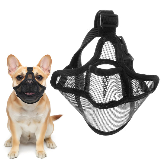 Elegaperma French Bulldog Muzzle, Breathable Mesh Muzzle for French Bulldog with Adjustable Strap, Humane French Bulldog Muzzles UK Design for Barking Control and Safe Outdoor Walks