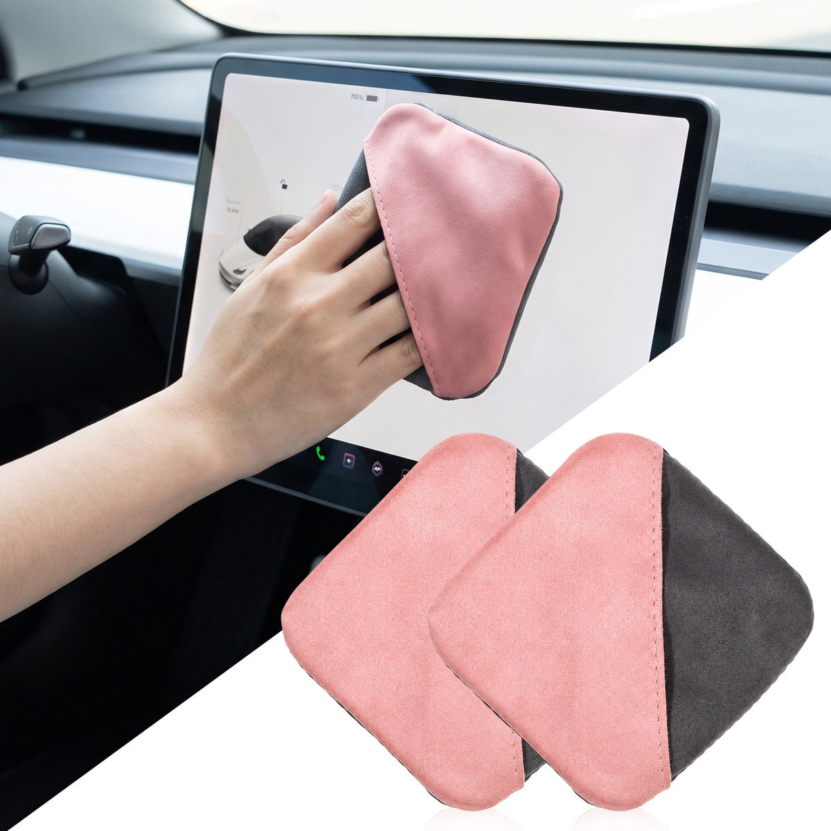 Classicseali 2 Pcs Car Screen Cleaner Cloth,Pink,4.13 x 3.74 In