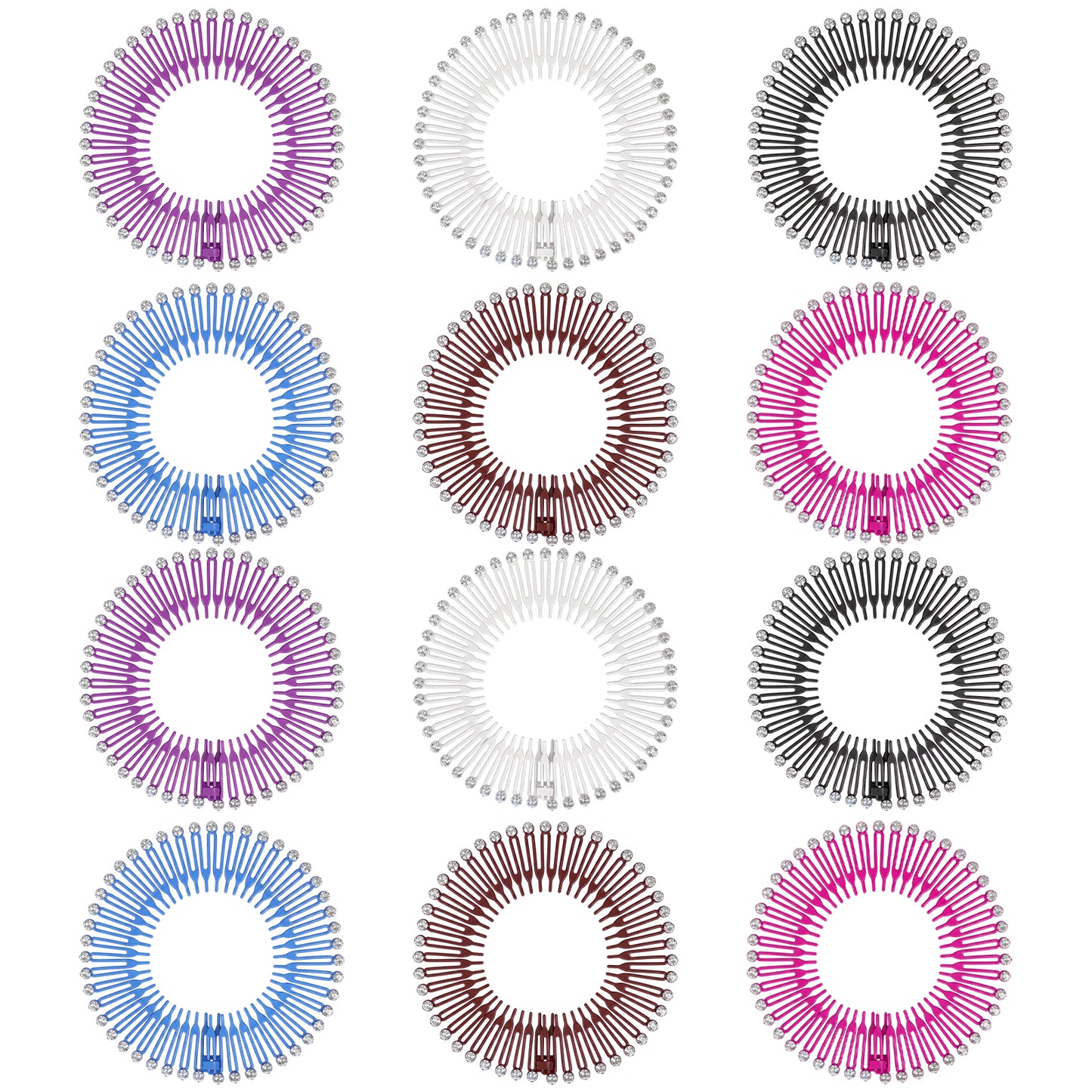 Classicseali 12Pcs Zig Zag Hair Band,Plastic Claw Headbands for Women,Head Band Zig Zag with Rhinestone, Non-Slip Elastic Design, Suitable for Women, Girls, and Sporty Occasions, 6 Colors