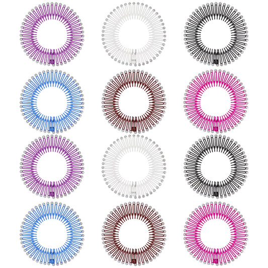 Classicseali 12Pcs Zig Zag Hair Band,Plastic Claw Headbands for Women,Head Band Zig Zag with Rhinestone, Non-Slip Elastic Design, Suitable for Women, Girls, and Sporty Occasions, 6 Colors
