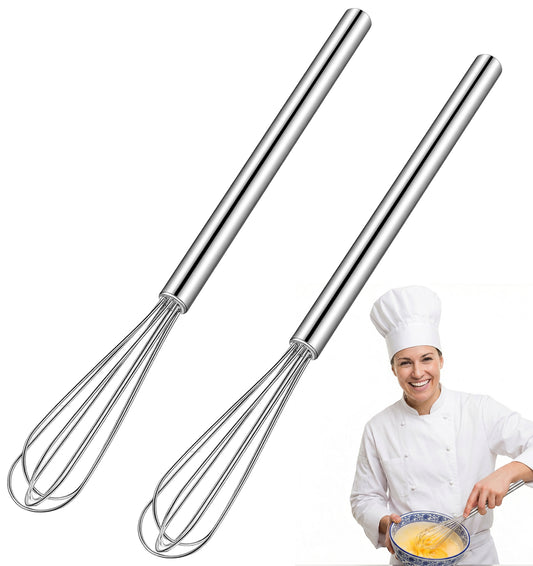 2 Pack Small Whisks, Stainless Steel Mini Whisks Set 10.5×1 Inch, Kitchen Tiny Wire Whisk for Cooking, Whisking, Blending, Beating & Stirring