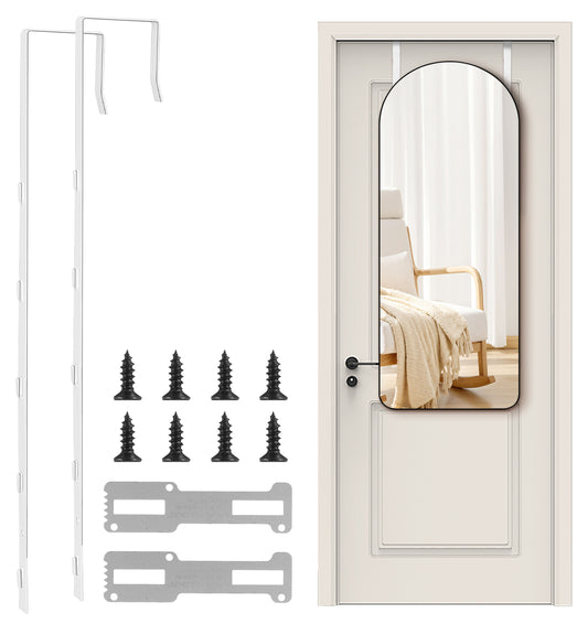 ValueBargain 2 Pack Over Door Mirror Hanger, 5-Hole Adjustable Metal Mirror Hook for Length Mirrors, Heavy-Duty Iron Door Hook Bracket with Screws, No Drill Required for Bedroom, Bathroom, Wardrobe
