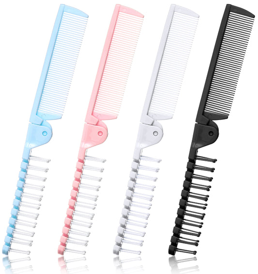 4 Pcs Folding Comb, Travel Comb for Purse, Mini Travel Size Pocket Hair Brush, Anti-Static & Double-Sided for Women, Girls (4 colors)