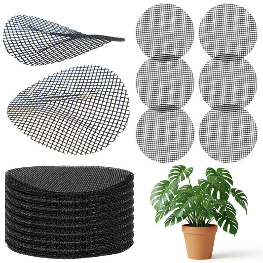 oruola 100pcs Flower Pot Hole Mesh Pad, 2 Inch Round Black Plant Pot Mesh Drainage Screen, Prevent Soil Loss, Bonsai Bottom Plant Drainage Insert for Garden Outdoor Potted Plants