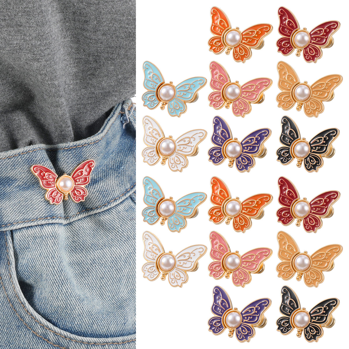 Elegaperma 16Sets Butterfly Pants Waist Tightener,Detachable Butterfly Clip