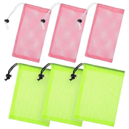 Classicseali 6 Pcs Small Mesh Bags, Polyester Small Net Bags Drawstring, Smalls Laundry Bag for Golf Stuff, Little Toys, Candy, Storage, Travel, Laundry, 15x20cm & 10x20cm, Fluorescent Green & Pink