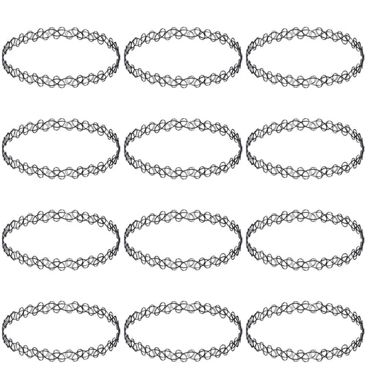 Thrymme 12 Pcs 90s Choker Necklace Set - Black Stretchy Tattoo Choker Necklace Retro Y2K Jewelry for Women, Elastic Adjustable Gothic Grunge Aesthetic Accessories