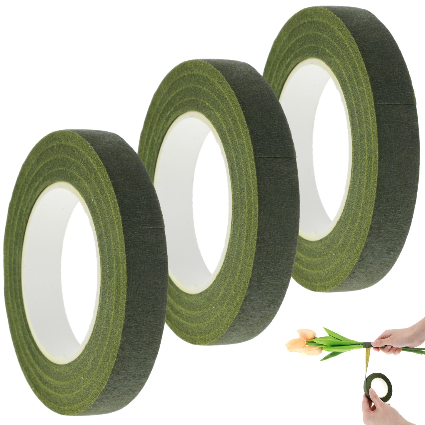 oruola 3 pcs Flower Tape,12MM Green Florist Tape for Bouquet Stem Wrapping and DIY Handcrafts,Green Tapes for Flowers for Crafts Bouquets Stem Vases Artificial Flowers Wreath