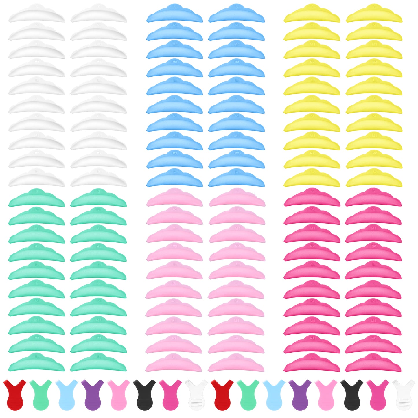 Classicseali 120PCS Lash Lift Shields, Silicone Eyelash Lift Pads, Multicolor Reusable Soft Lash Lifts Pads with 16pcs Y Shape Eyelash Brush, Makeup Beauty Tools, for Eyelashes Lifting and Coloring