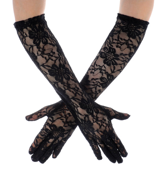Thrymme 1Pair Black Lace Gloves, Lace Gloves for Women Women's Elegant Lingerie Glove for Dress, Tea Party & Formal Occasions