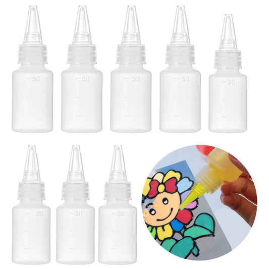 oruola 8 Pack Squeezy Bottles with Nozzles, 50 ml & 30 ml Small Plastic Squeeze Bottles for DIY Crafts Art Painting, Multi-Purpose Squeeze Bottle with Nozzle, Hair Oil Applicator Bottle