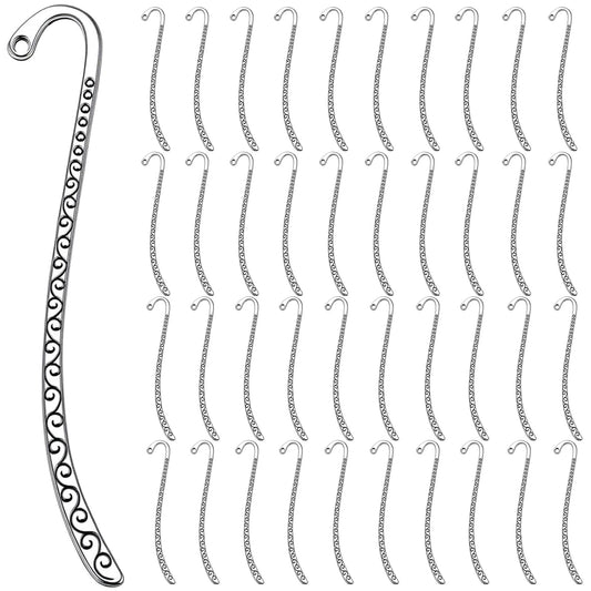 Guduling 40 Pcs Metal Bookmark,Antique Silver Bookmark Charms – Vintage Bookmarks Charm with Loop, Multi-Use Hairpin Clips & Jewelry Making Charms for DIY Crafters