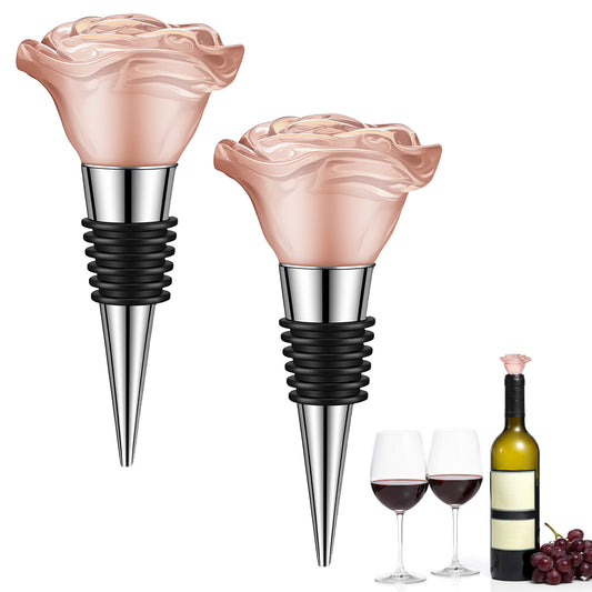 Elegaperma 2pcs Cute Rose Wine Stoppers, Decorative Wine Stopper, Rose Wine Bottle Stopper Decorative, Keeping Champagne Fresh for Home Wedding Favors Wines Lovers