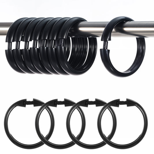 Oruola 12pcs Black Plastic Shower Curtain Rings,O-Shape PP Plastic Material Shower Curtain Hook, Easy Snap Closure,Durable and Rustproof,Smooth Sliding for Bathroom,Tub,Changing Room