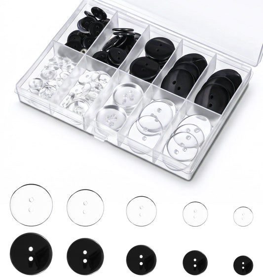 100 Pcs Shirt Buttons, White Buttons 5 Sizes Mixed Round Two Holes