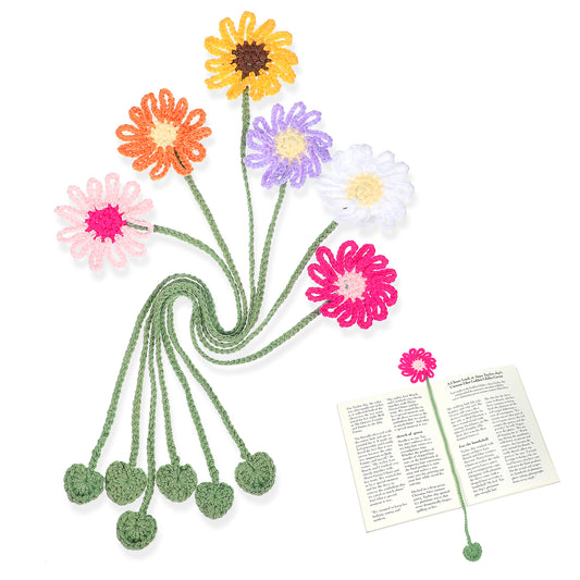 Guduling 6pack Crochet Bookmarks, Flower Bookmark, Personalized Bookmarks for Women Suitable for Book Lovers, Students, Teachers, 6 Colors (Red, White, Pink, Yellow, Orange, Purple)