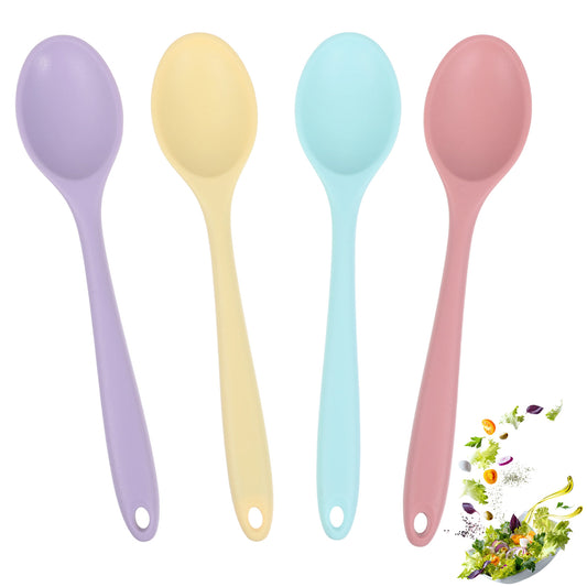 Classicseali 4PCS Silicone Spoons for Cooking, Heat Resistant Mini Silicone Spoon, 7.87'' Silicone Spoon Small, for Stirring, Baking & Mixing, Dishwasher Safe, 4 Colors