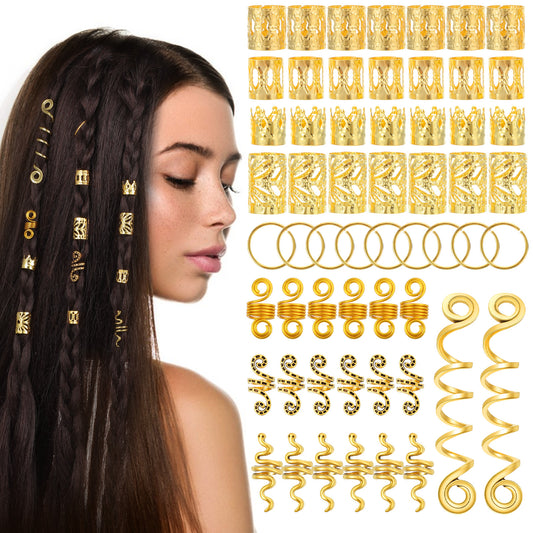 Classicseali 180pcs Hair Rings, 9 Styles Gold Cuffs for Hair, Durable and Resistant to Deformation and Fading, Gold Hairs Jewelry for Braids, Dreadlocks, Braids, and Pigtails for Men, Women, and