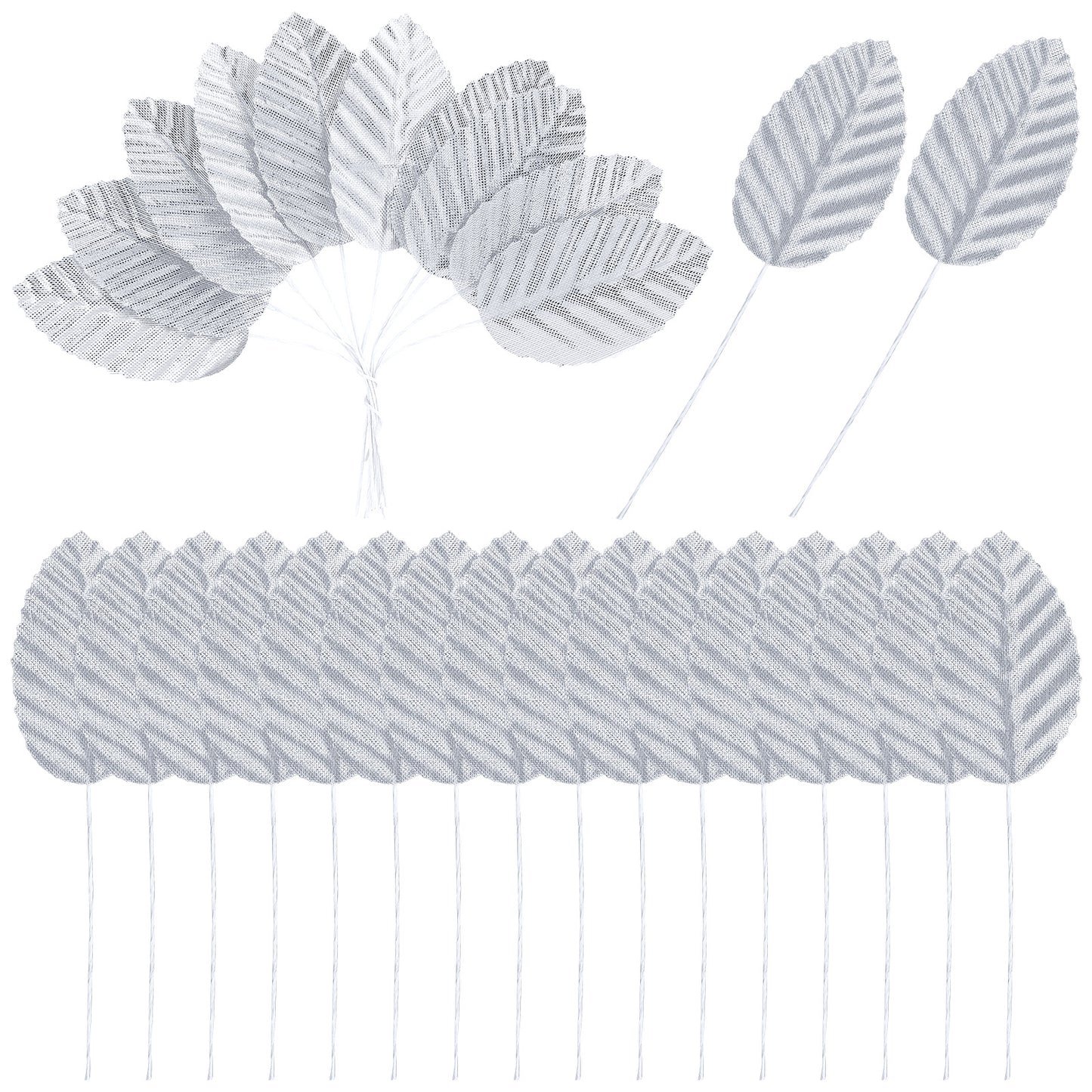 Elegaperma 200Pcs Silver Leaf, Realistic Craft Leaves with Bendable Wire Stems, Versatile Rose Leaves for Floral Arrangements and DIY Decorations