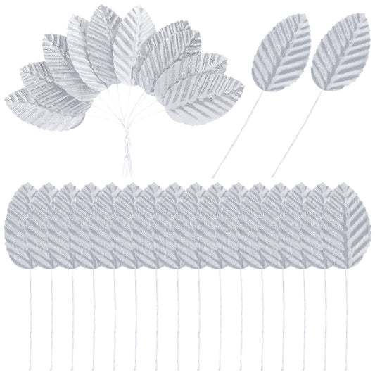 Elegaperma 200Pcs Silver Leaf, Realistic Craft Leaves with Bendable Wire Stems, Versatile Rose Leaves for Floral Arrangements and DIY Decorations