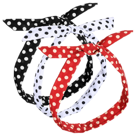 Guduling 3ps Polka Dot Headband, Vintage Bows Polka Dot Scarf, 1950s Accessories for Women, Wire Headband for Women and Girls (Black, White, Red)