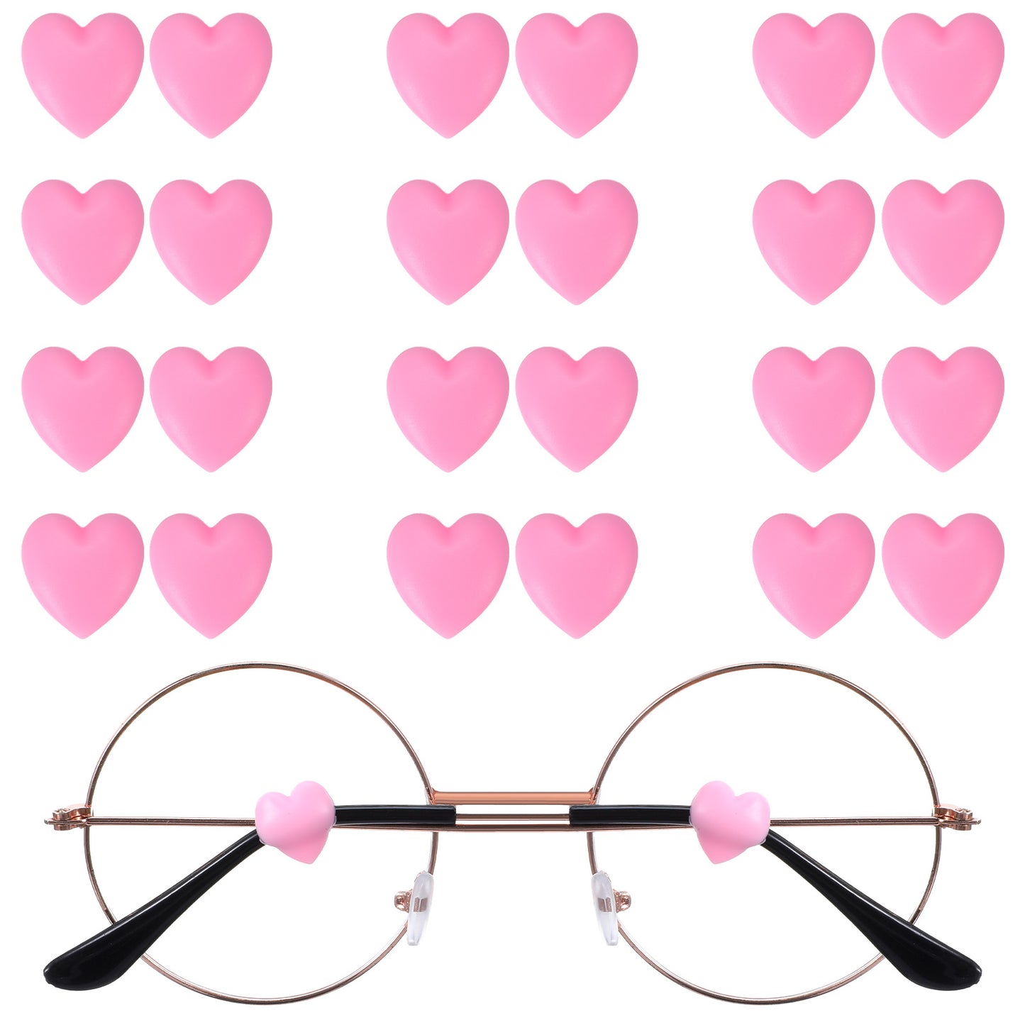 Guduling Heart Eyeglass Ear Grips,24 pcs Cute Heart Eye Glasses Ear Grippers,Silicone Soft Shaped Ears Hooks Holder Stopper for Kids Adults,Stop Glasses from Sliding(Pink）