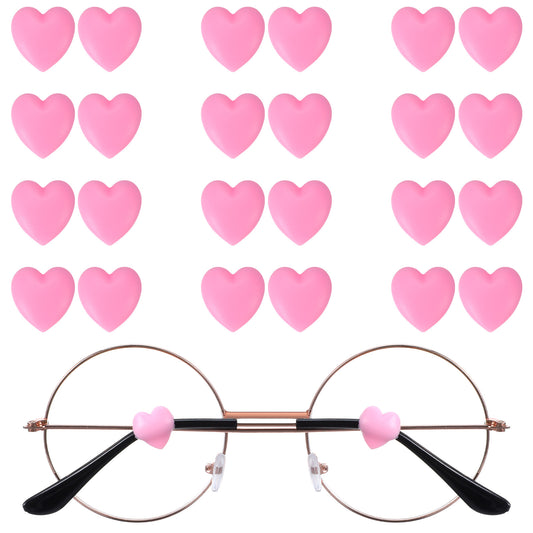 Guduling Heart Eyeglass Ear Grips,24 pcs Cute Heart Eye Glasses Ear Grippers,Silicone Soft Shaped Ears Hooks Holder Stopper for Kids Adults,Stop Glasses from Sliding(Pink）