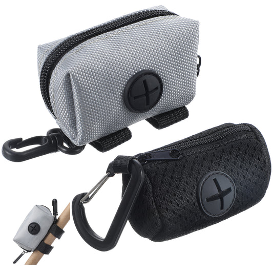 Elegaperma 2 Pack Dog Poop Bag Holder for Leashes, Oxford Cloth & Mesh Pouch with 2 Zipper Pockets and Clip, Dog Waste Bag Dispenser for Walking Accessories (Black, Gray, Navy)