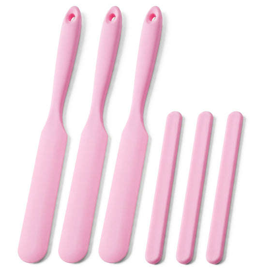 6 Pcs Silicone Wax Applicator Set, 14cm Stir Sticks & 24cm Spatula Scrapers for Waxing (Pink)