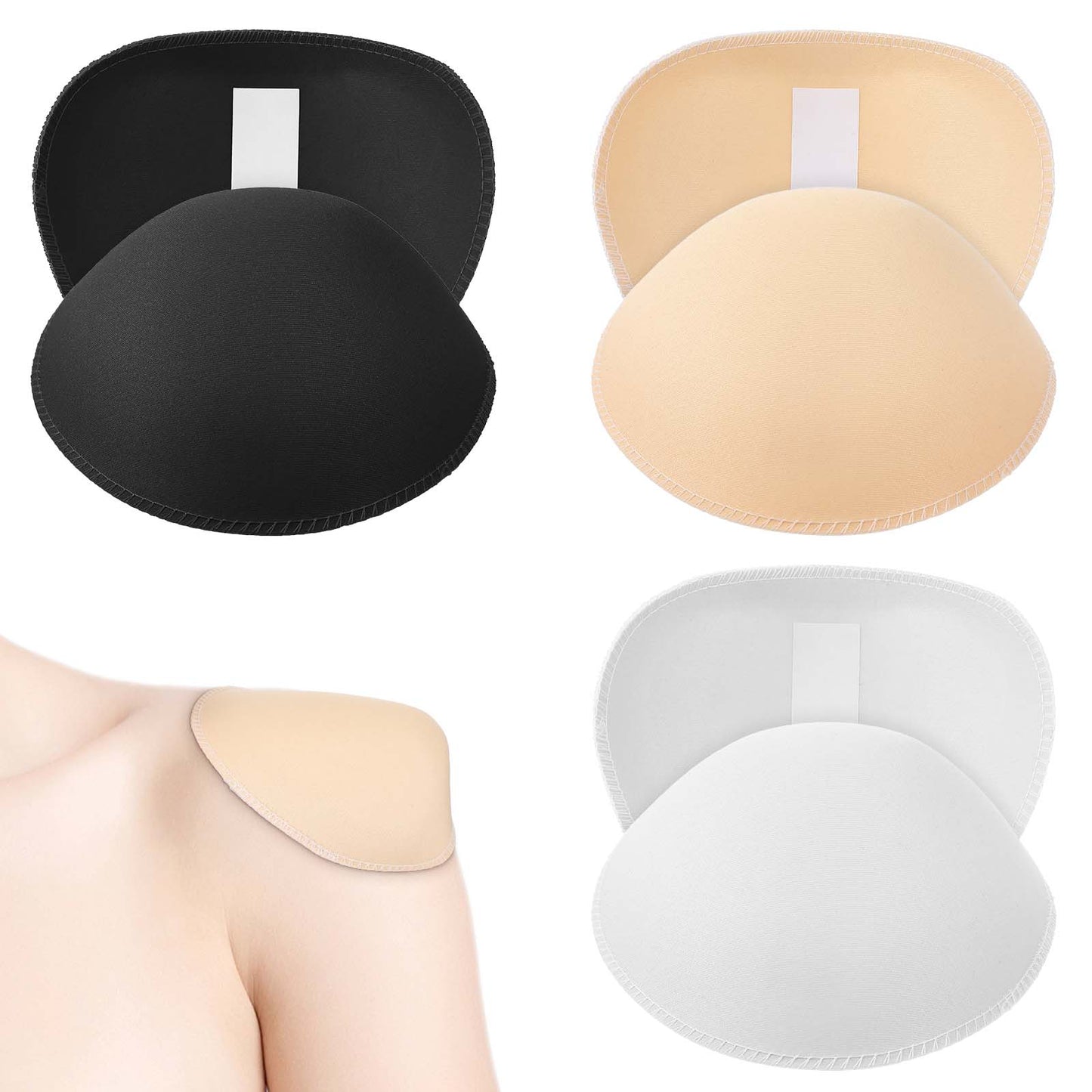 guduling 3 Pairs Shoulder Pads For Women,Foam Shoulder Pads For Women,Shoulders Pad Men,Breathable Thick Sponge Hombreras for Clothing Suits,Jackets,Shirts(Black,White,Skin Color)