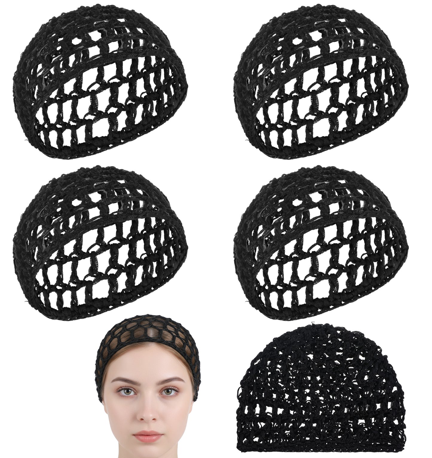 4PCS Hair Nets, Crochet Hair Net, Hair Nets for Sleeping in for Curly Hair Wig Protection Women Men (Black)