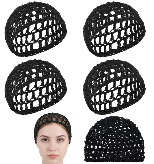 4PCS Hair Nets, Crochet Hair Net, Hair Nets for Sleeping in for Curly Hair Wig Protection Women Men (Black)
