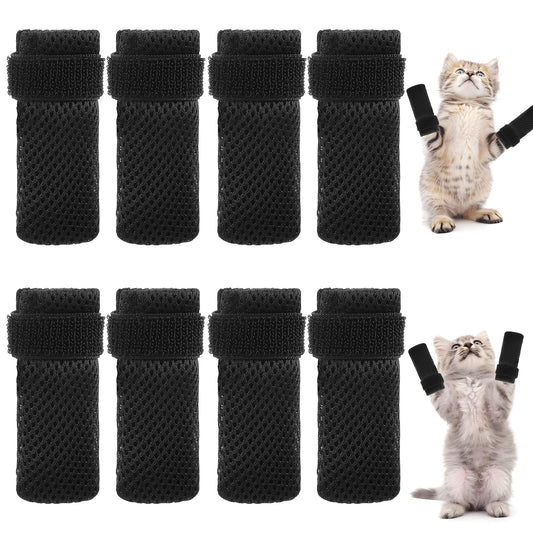 Guduling 8pcs Shoes for Cats, Cat Shoes, Cats Mittens to Prevent Scratching, Adjustable Kitten Mittens, Mesh Breathable for Cat When Bathing & Nail Trimming (Black)