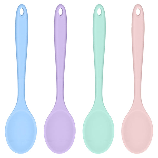 Guduling 2 Pcs Silicone Spoon,4 Color Silicone Cooking Spoon,8 in Silicones Spoons for Cookings – Heat Resistant Long Handle Stirring Spoons for Cooking, Baking & Non-Stick Kitchen Tools