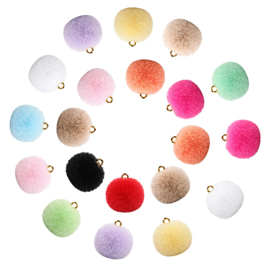 20Pcs Pom Pom Keyring,Fluffy Faux Fur Pom Pom Keychain Bulk,Soft Puff Pom Poms for Keychains with Zinc Alloy Loop, for Keychains DIY Crafts Earrings Bracelets Jewelry Making,1.38 In Diameter