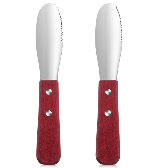 Thrymme 2 Pcs Butter Knife Spreader, 19cm Butter Knives Beechwood Handle Spreading Knife for Butter, Cheese & Jam – Stainless Steel Butter Knive (Chestnut)
