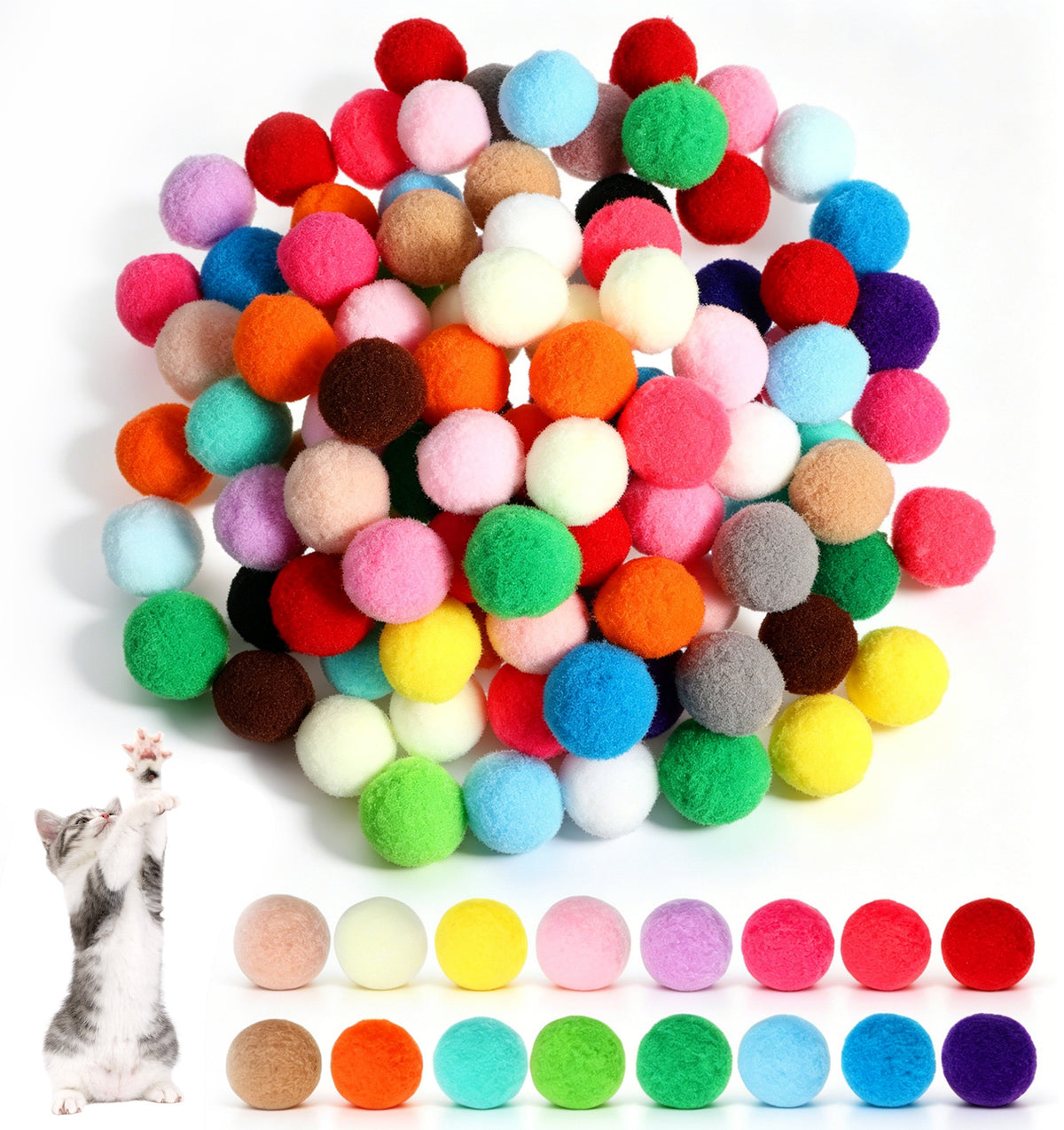 ValueBargain 100 PCS Cat Pom Pom Balls, Soft Cat Balls for Interactive Play