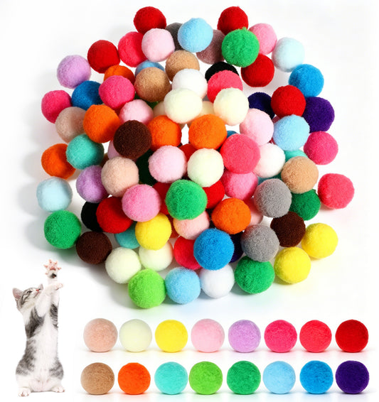 ValueBargain 100 PCS Cat Pom Pom Balls, Soft Cat Balls for Interactive Play