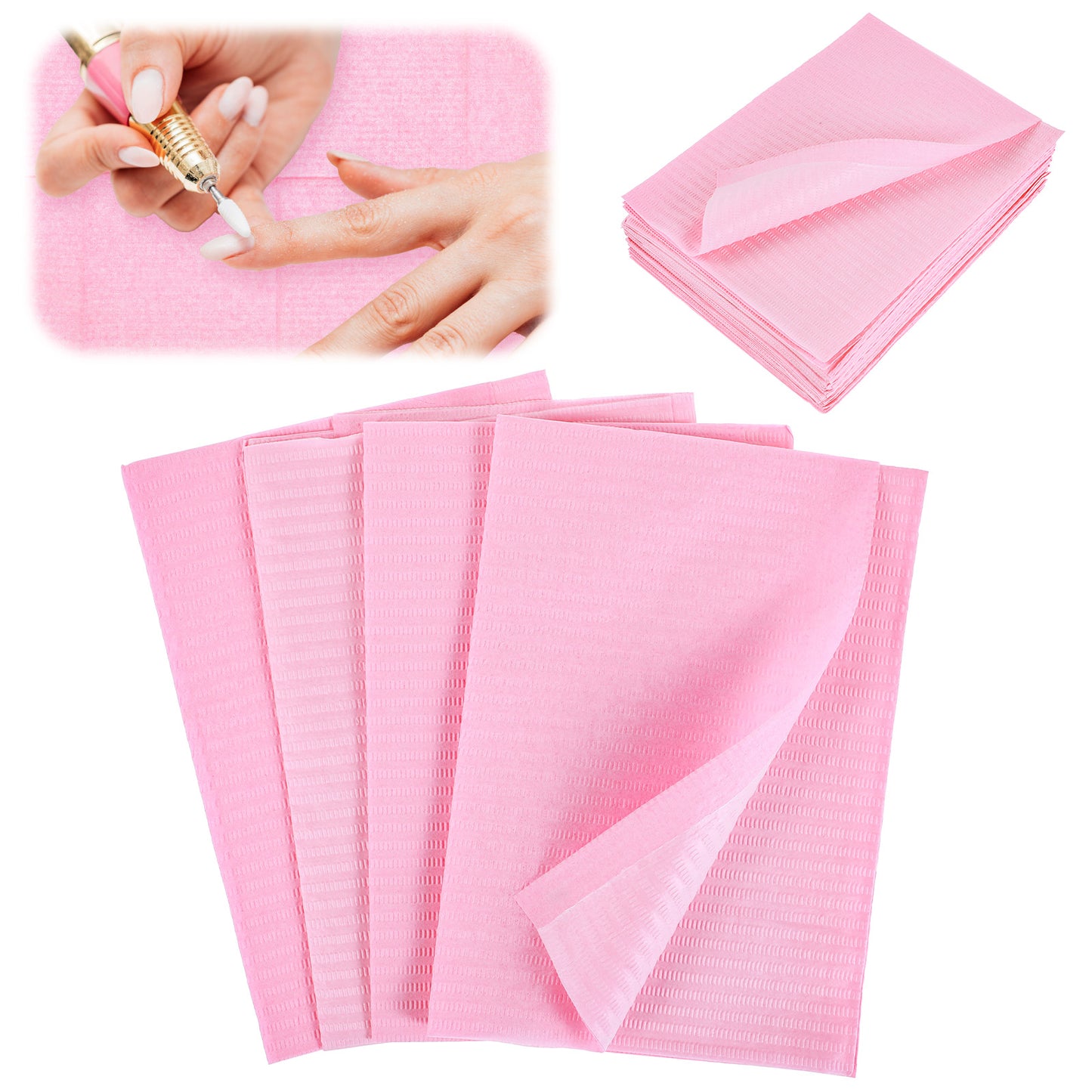 Elegaperma 20 PCS Dental Bibs, Disposable Nail Mat for Table with Absorbent Wood Pulp, Pink Dental Bibs Disposable for Surface Protection in Salon and Craft
