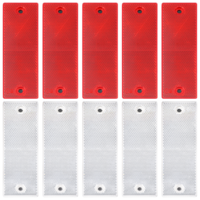 Elegaperma 10pcs Reflectors for Gate Posts, Self Adhesive Reflectors for Driveway Posts, Rectangular Trailer Reflectors for Gate Post Trailer Motorcycle Caravan Truck, White and Red, With Holes